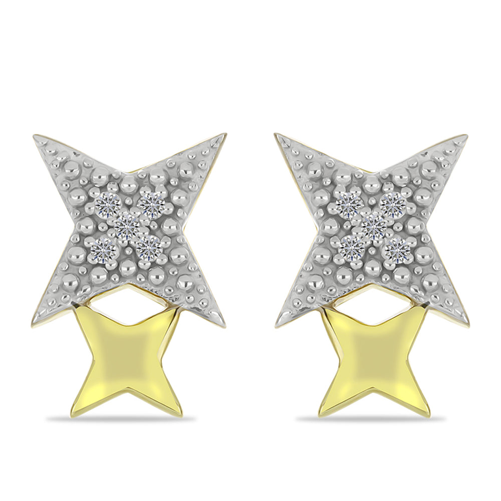 Brincos de Prata com Banho de Ouro com Diamante Branco 1 