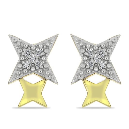 Brincos de Prata com Banho de Ouro com Diamante Branco