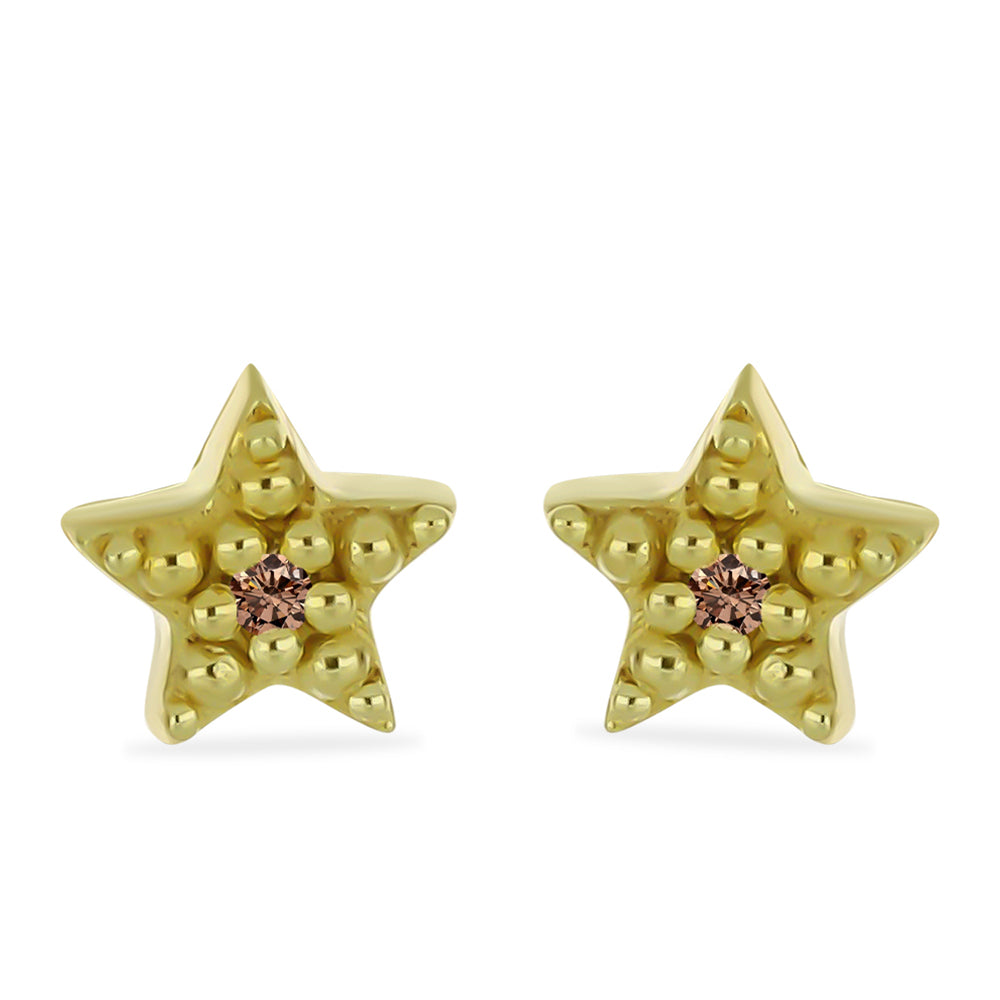Brincos de Prata com Banho de Ouro com Diamante Champanhe 1 