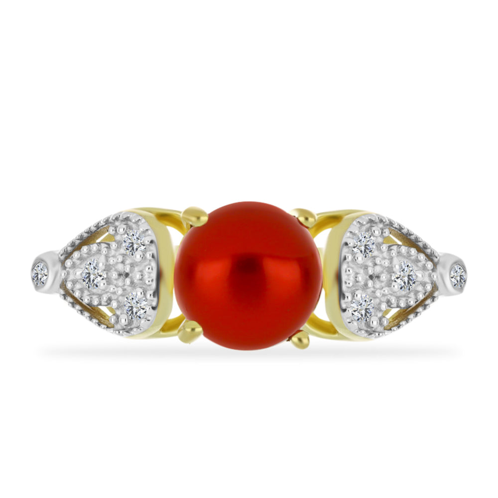 Anel de Prata com Banho de Ouro com Pérola Vermelha de Água Doce e Topázio Branco