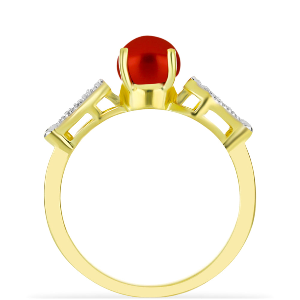 Anel de Prata com Banho de Ouro com Pérola Vermelha de Água Doce e Topázio Branco