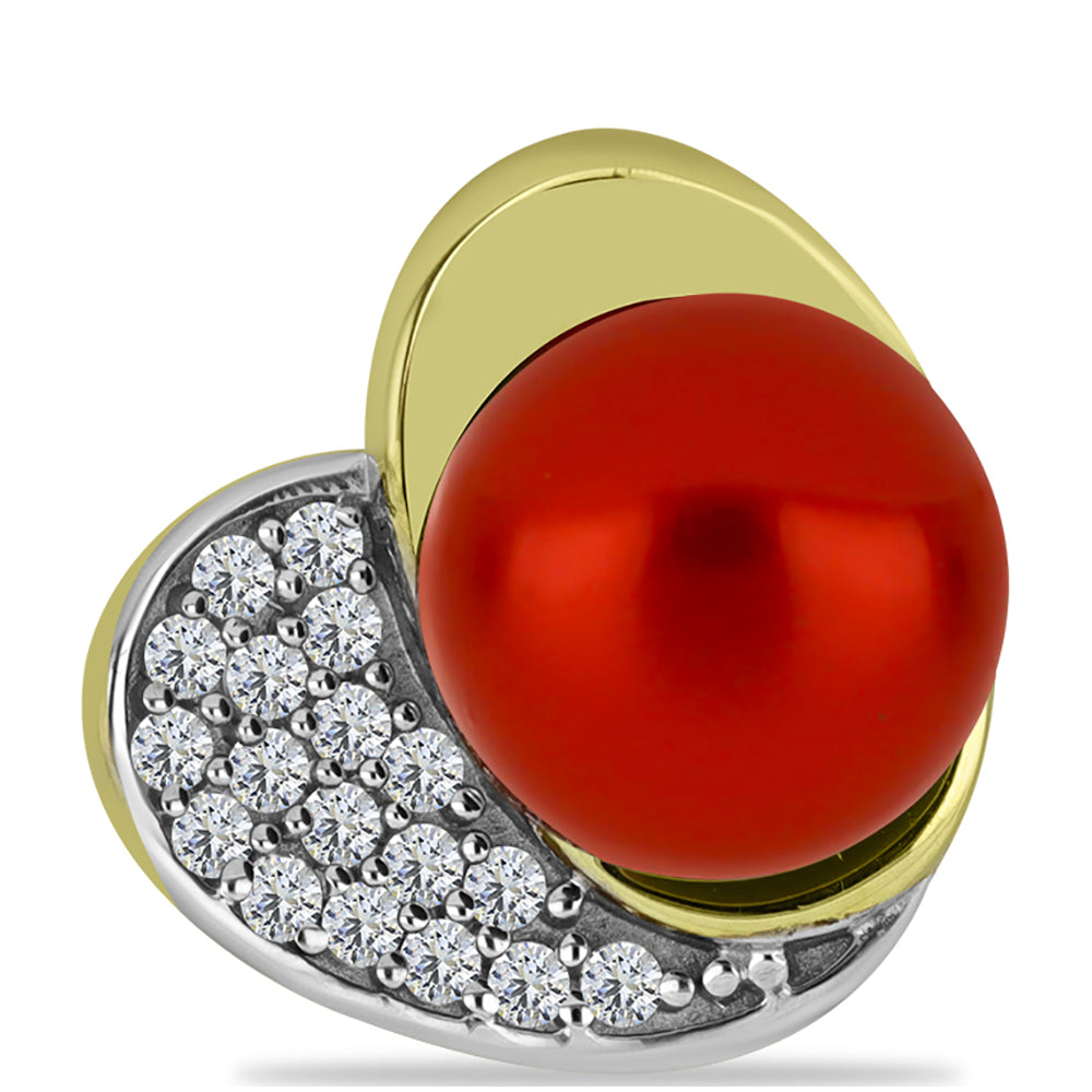 Pendente de Prata com Banho de Ouro com Pérola Vermelha de Água Doce e Topázio Branco