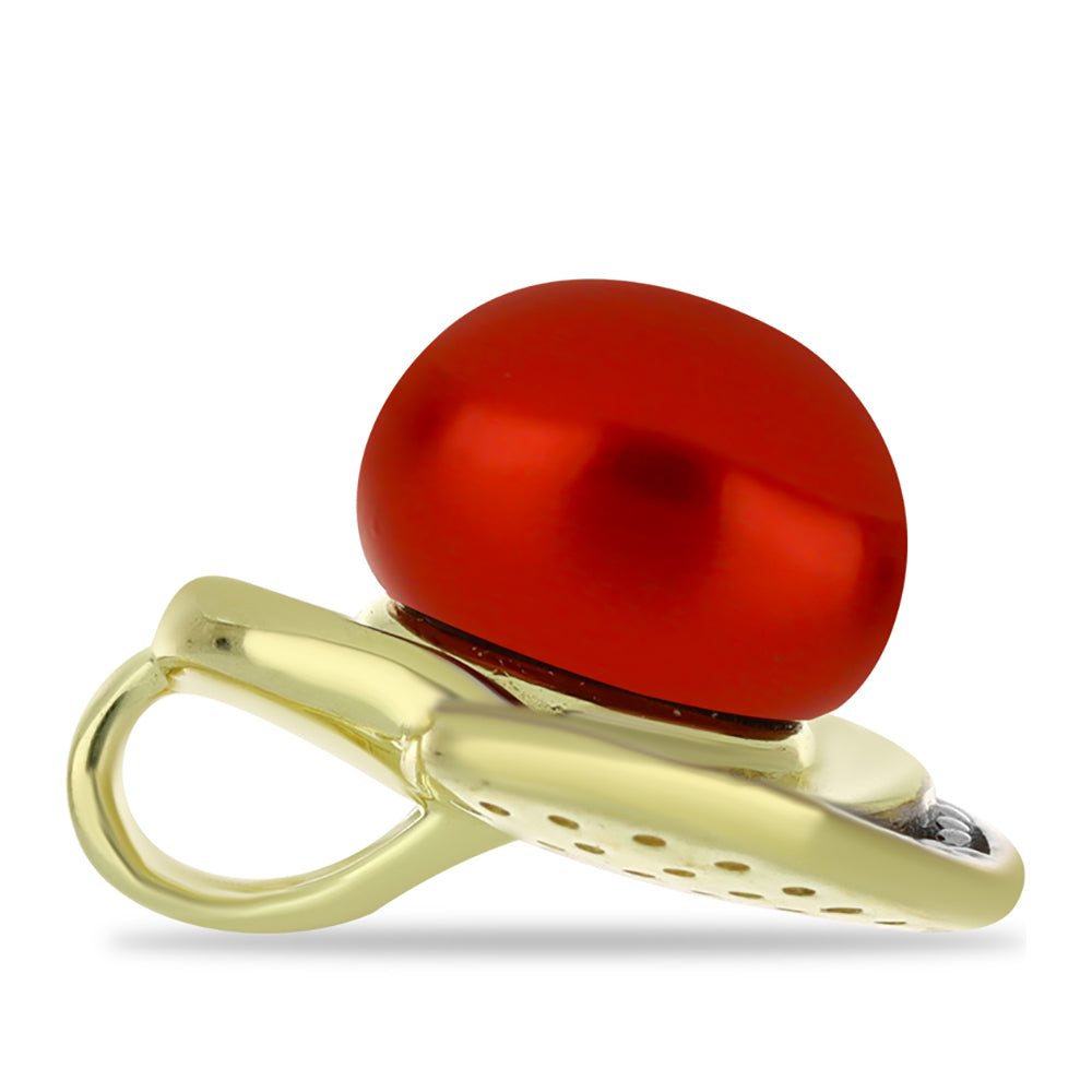 Pendente de Prata com Banho de Ouro com Pérola Vermelha de Água Doce e Topázio Branco 2 