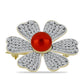 Alfinete de Prata com Banho de Ouro com Pérola Vermelha de Água Doce e Topázio Branco  Contraste: Cabeca de Veado (800)