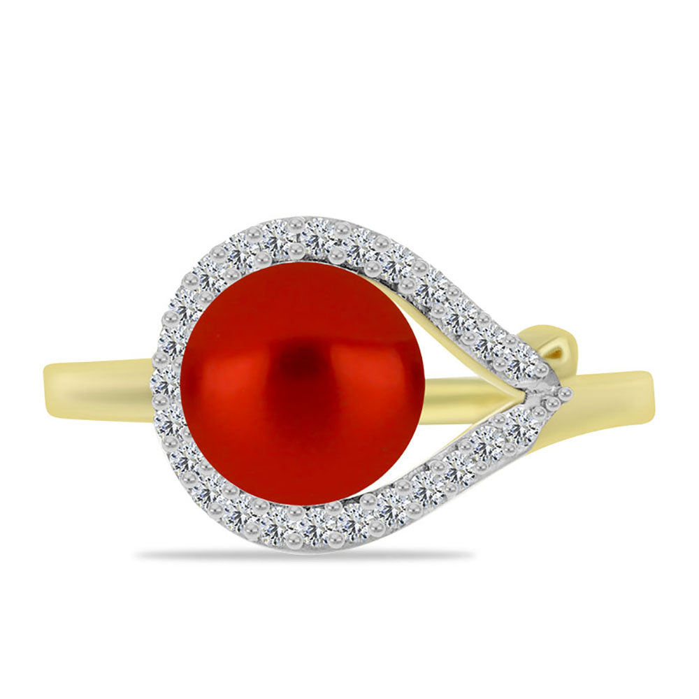 Anel de Prata com Banho de Ouro com Pérola Vermelha de Água Doce e Topázio Branco 1 