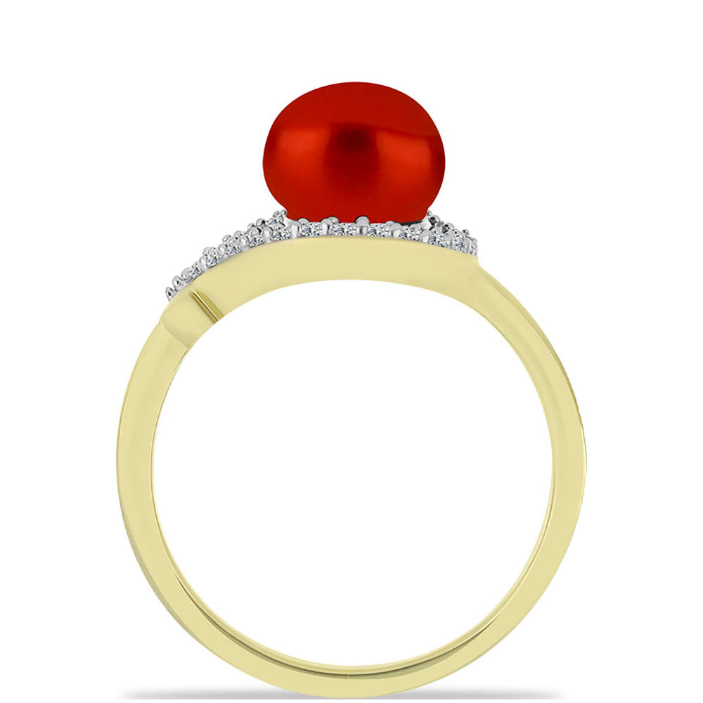 Anel de Prata com Banho de Ouro com Pérola Vermelha de Água Doce e Topázio Branco 2 