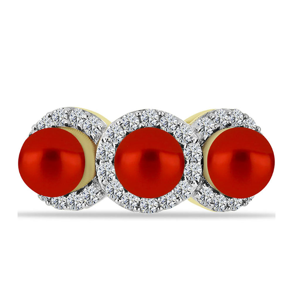 Anel de Prata com Banho de Ouro com Pérola Vermelha de Água Doce e Topázio Branco  Contraste: Cabeca de Veado (800) 1 