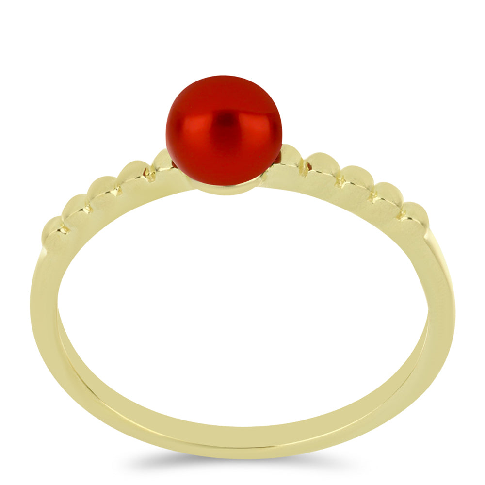 Anel de Prata com Banho de Ouro com Pérola Vermelha de Água Doce 3 