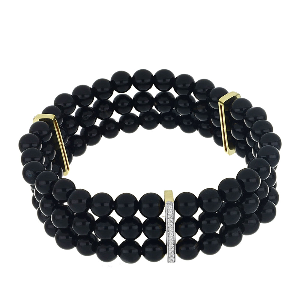 Pulseira de Prata com Banho de Ouro com Ónix Preta e Topázio Branco  Contraste: Cabeca de Veado (800) 1 