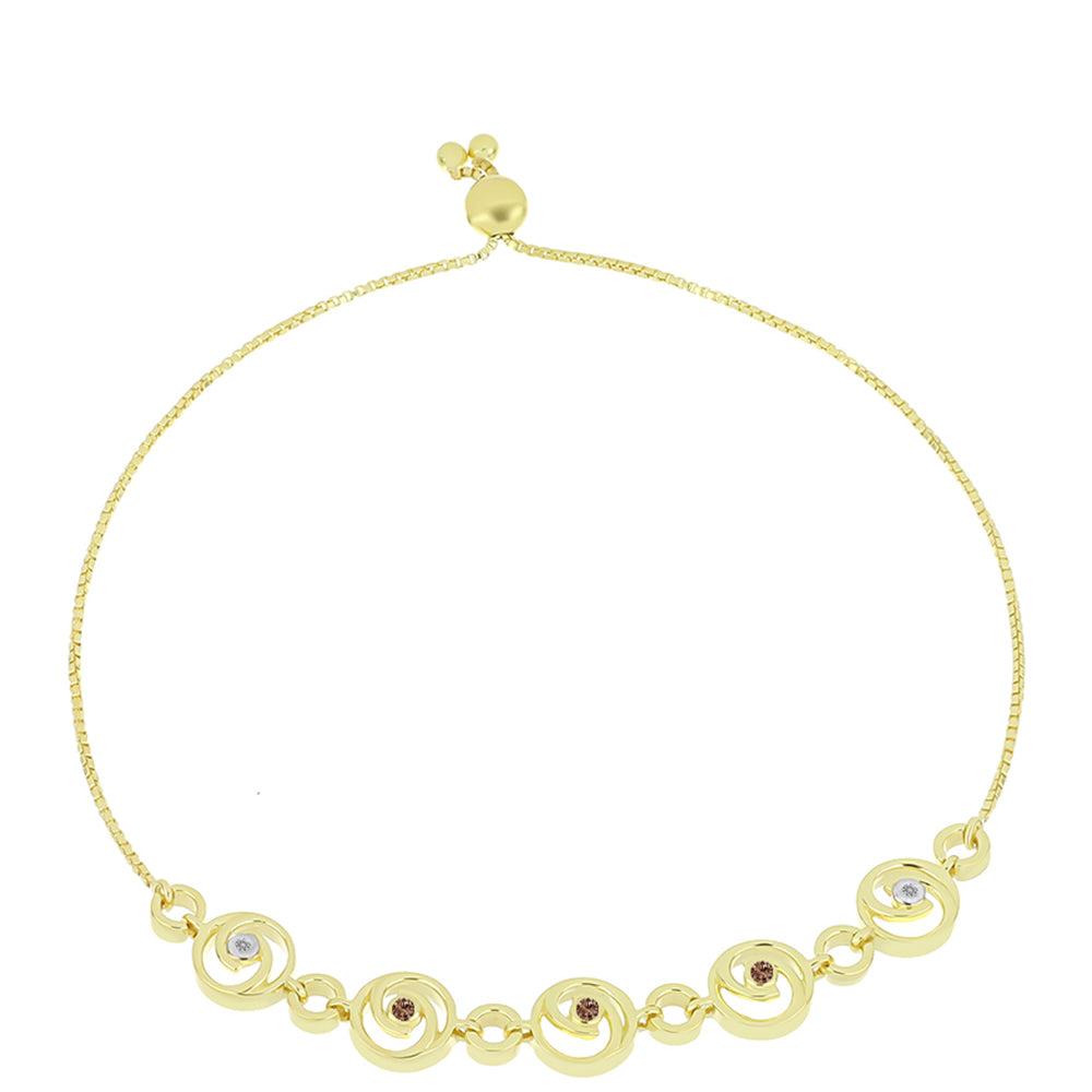 Pulseira de Prata com Banho de Ouro com Diamante Champanhe e Diamante Branco  Contraste: Cabeca de Veado (800)