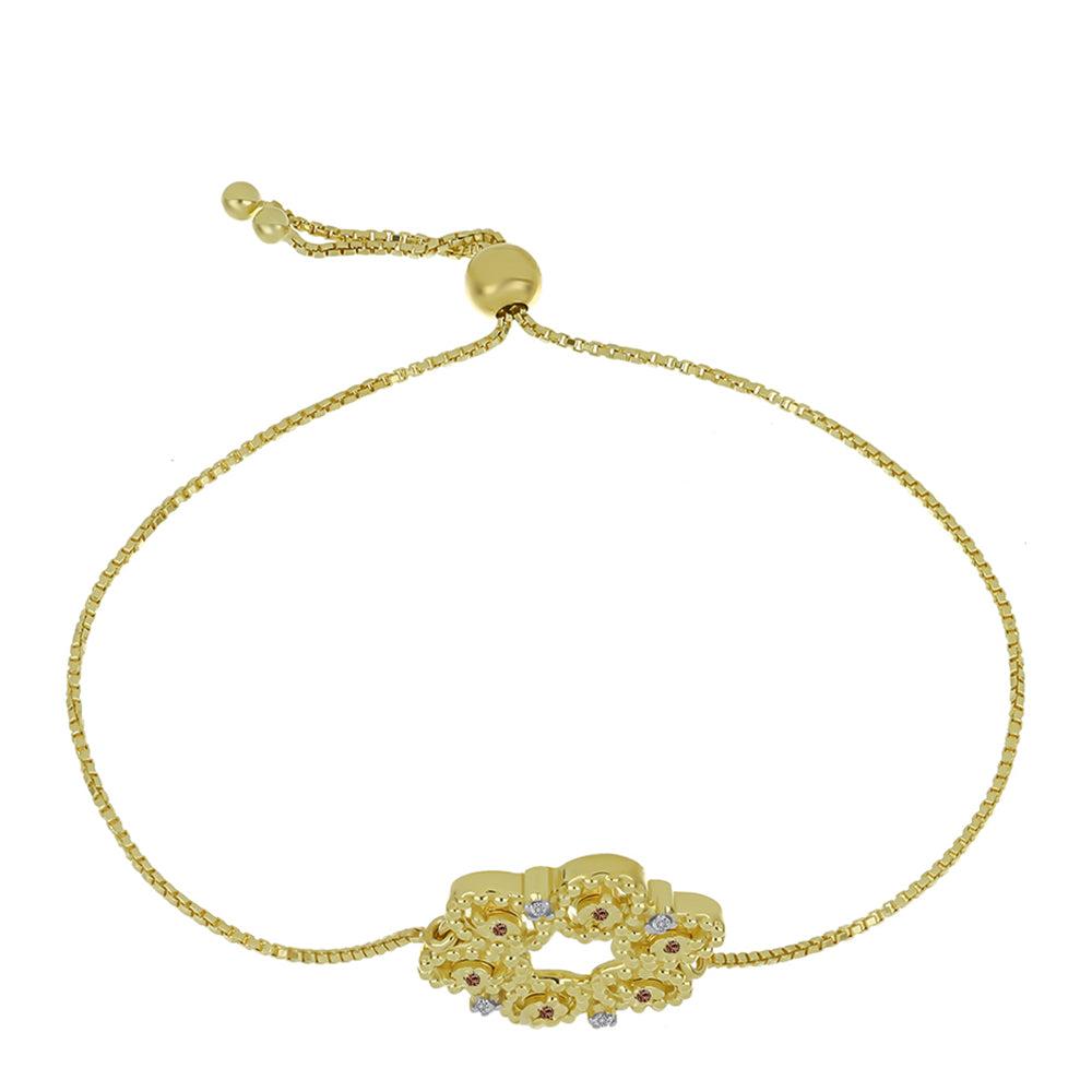 Pulseira de Prata com Banho de Ouro com Diamante Champanhe e Diamante Branco  Contraste: Cabeca de Veado (800) 2 