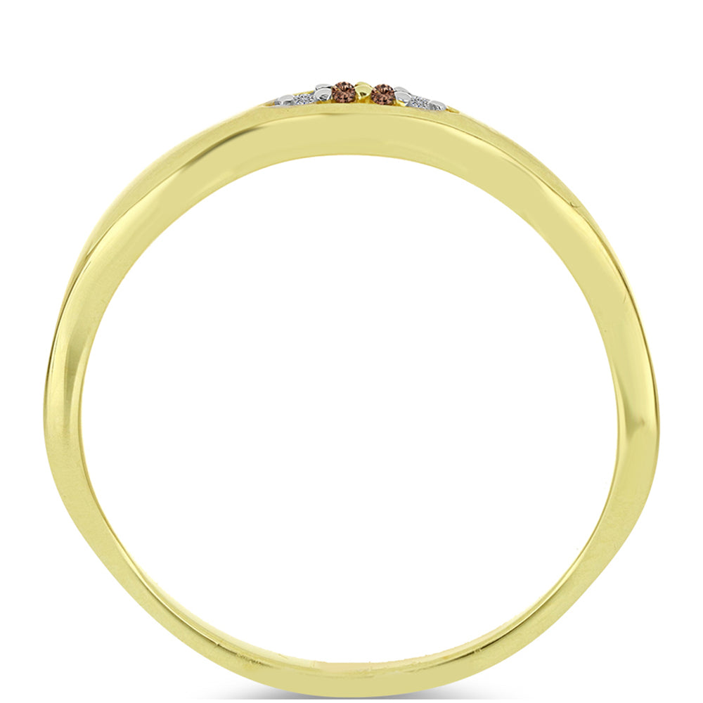 Anel de Prata com Banho de Ouro com Diamante Champanhe e Diamante Branco 2 