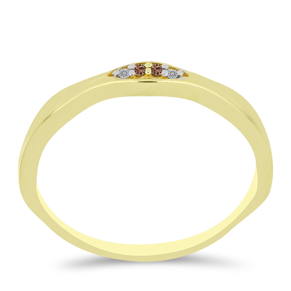 Anel de Prata com Banho de Ouro com Diamante Champanhe e Diamante Branco