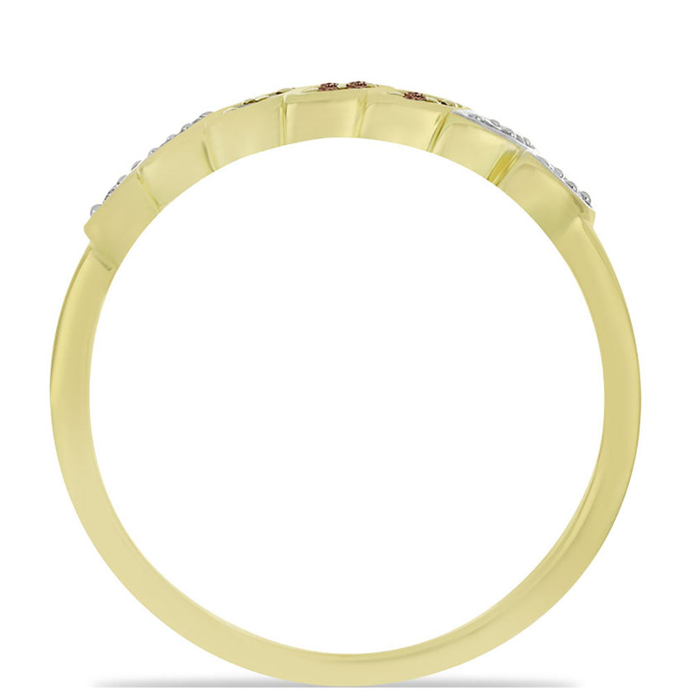 Anel de Prata com Banho de Ouro com Diamante Champanhe e Diamante Branco 2 