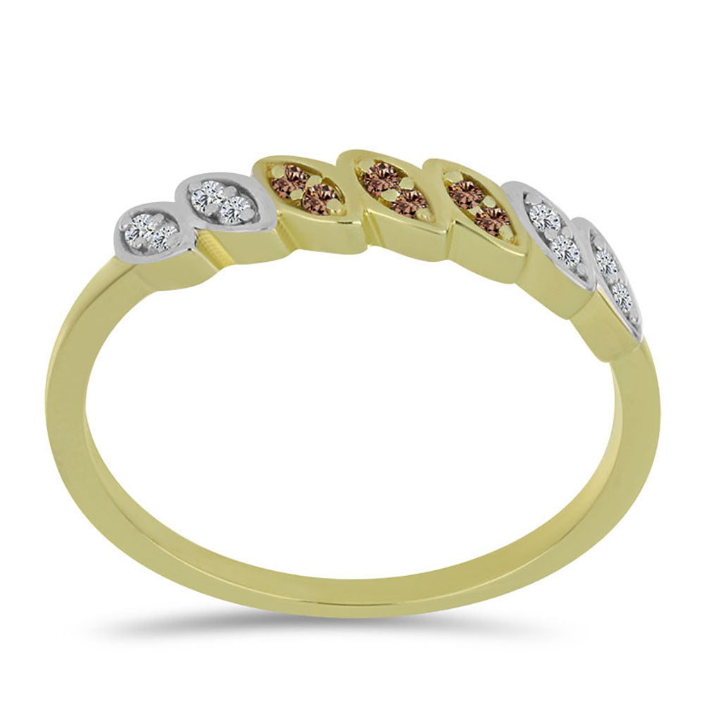 Anel de Prata com Banho de Ouro com Diamante Champanhe e Diamante Branco 3 