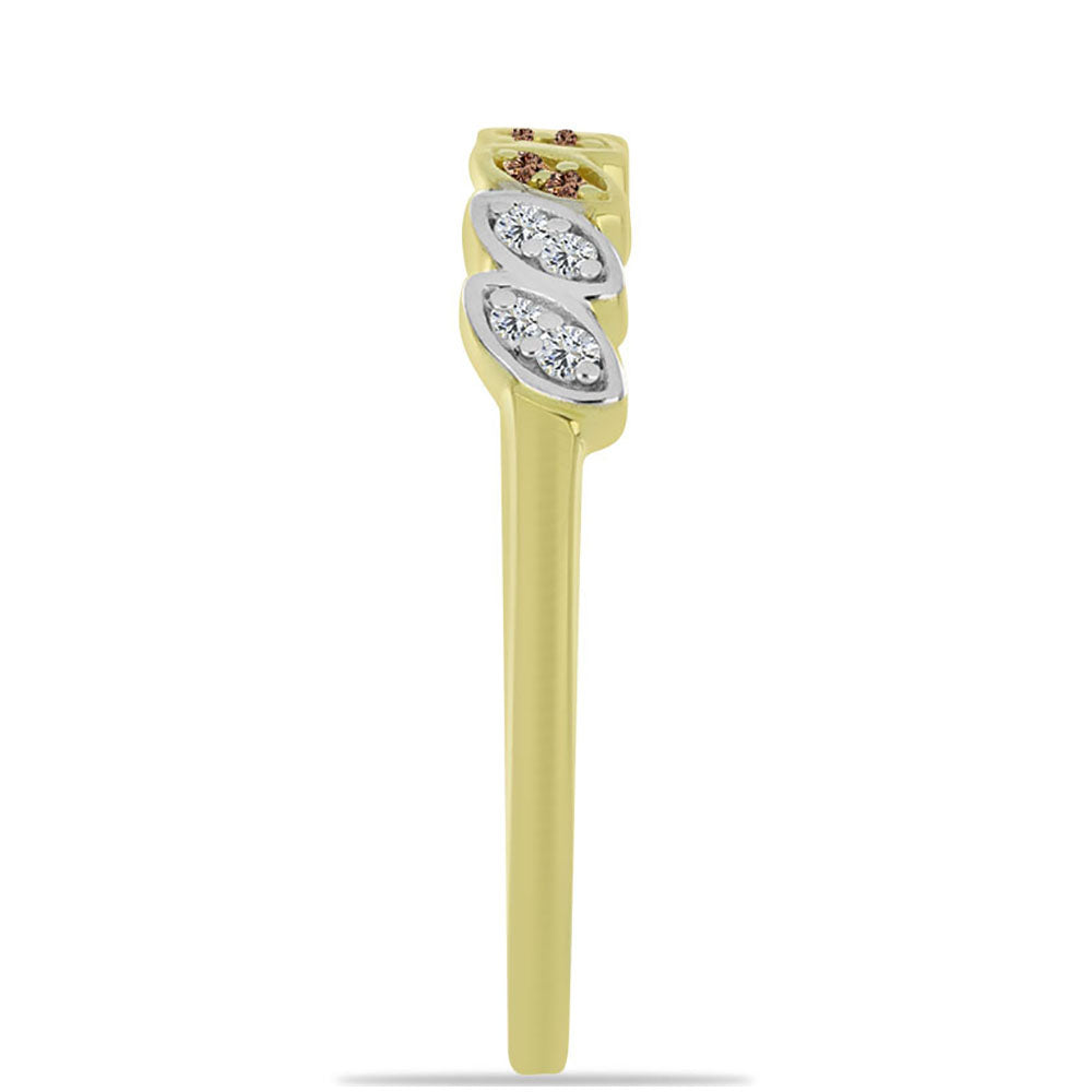 Anel de Prata com Banho de Ouro com Diamante Champanhe e Diamante Branco 4 