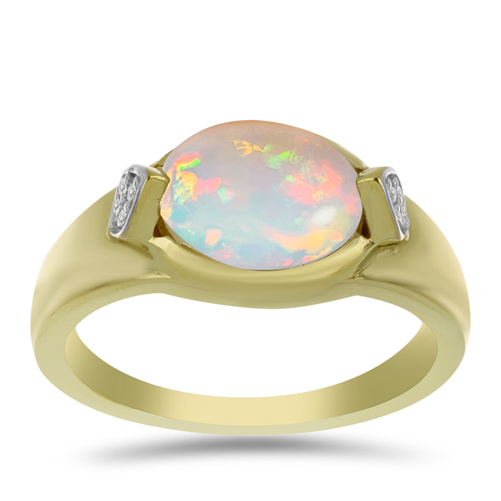 Anel de Prata com Banho de Ouro com Opala Welo e Topázio Branco  Contraste: Cabeca de Veado (800) 3 