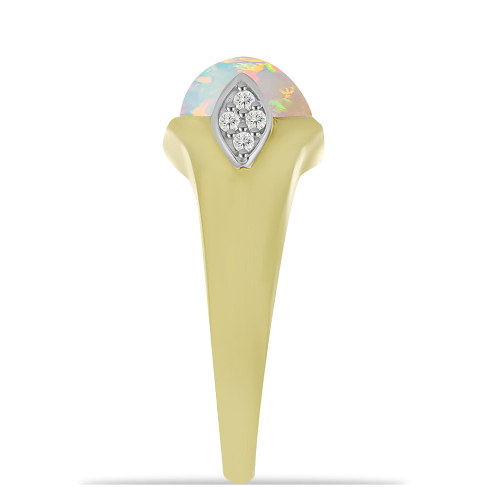 Anel de Prata com Banho de Ouro com Opala Welo e Topázio Branco  Contraste: Cabeca de Veado (800)