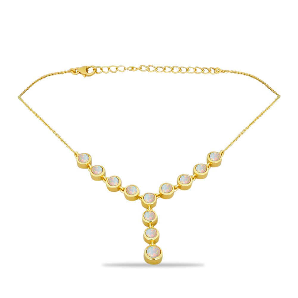 Colar de Prata com Banho de Ouro com Opala Welo  Contraste: Cabeca de Veado (800)