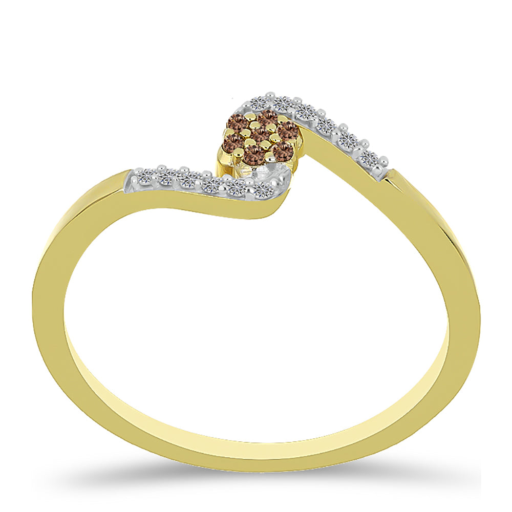 Anel de Prata com Banho de Ouro com Diamante Champanhe e Diamante Branco 3 