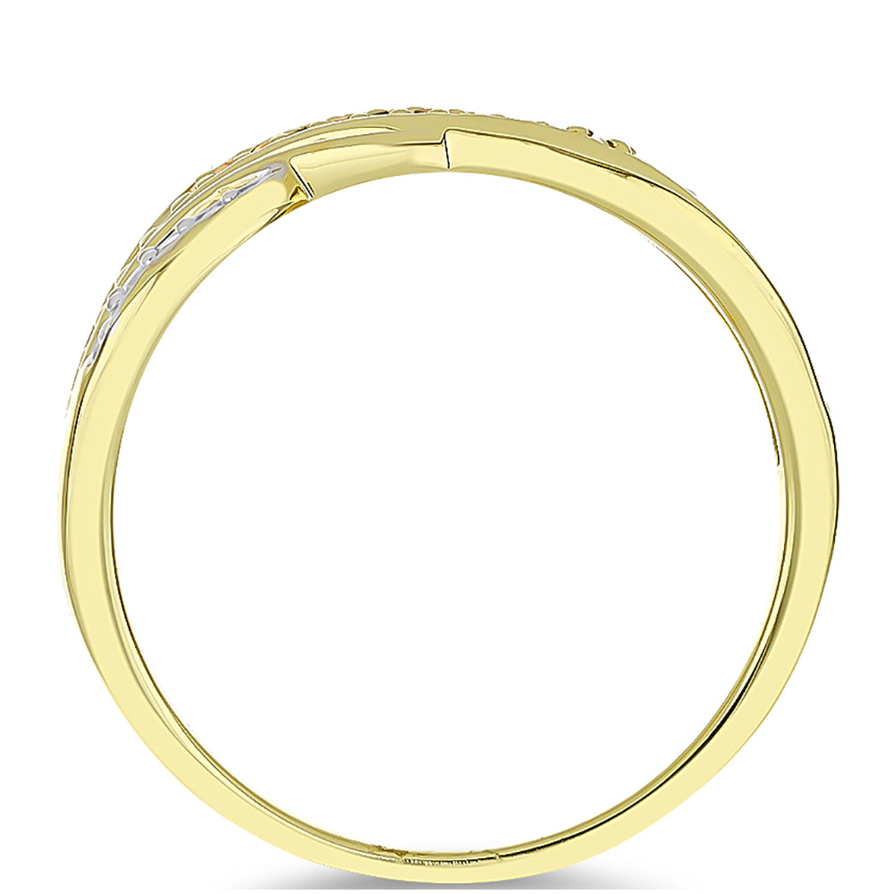 Anel de Prata com Banho de Ouro com Diamante Champanhe e Diamante Branco