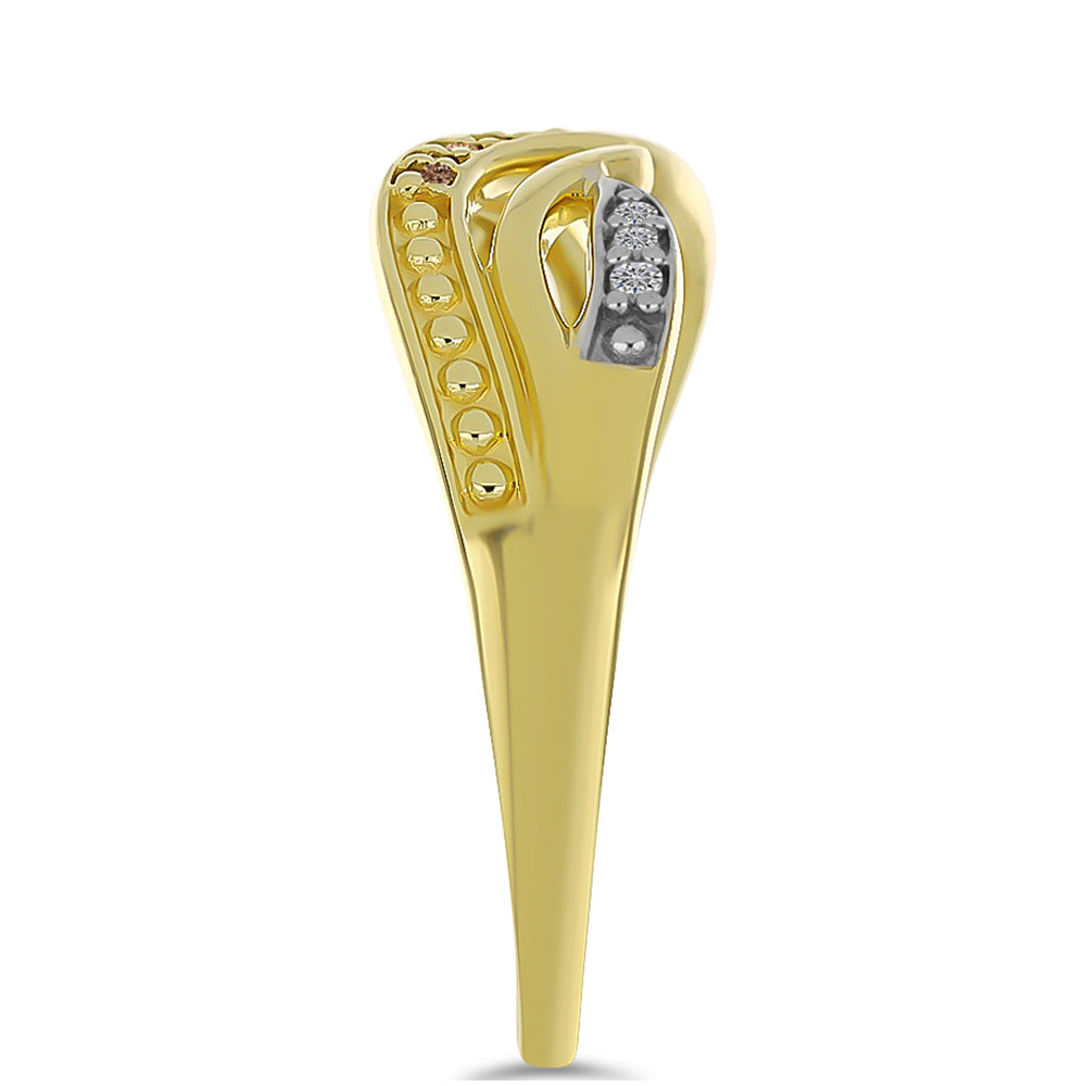 Anel de Prata com Banho de Ouro com Diamante Champanhe e Diamante Branco 4 