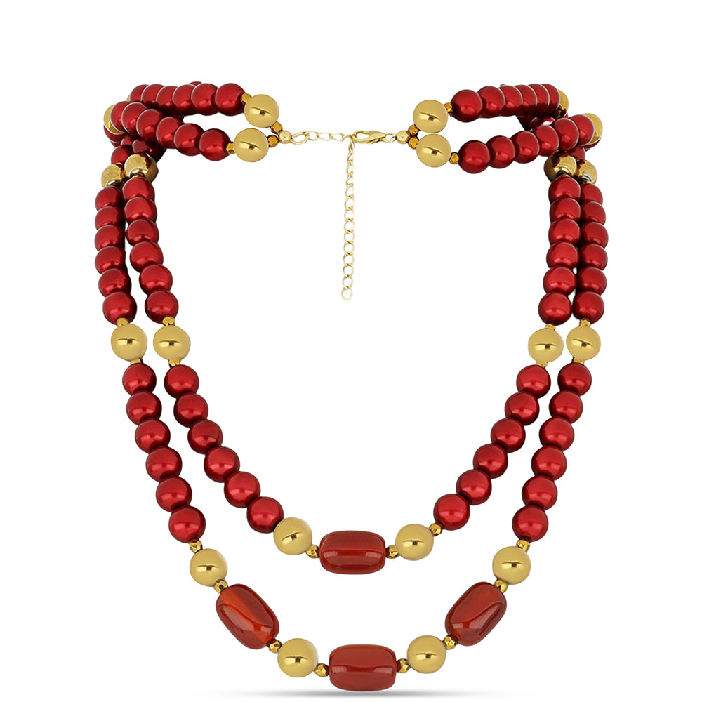 Colar de Prata com Banho de Ouro com Pérola Vermelha de Água Doce 1 