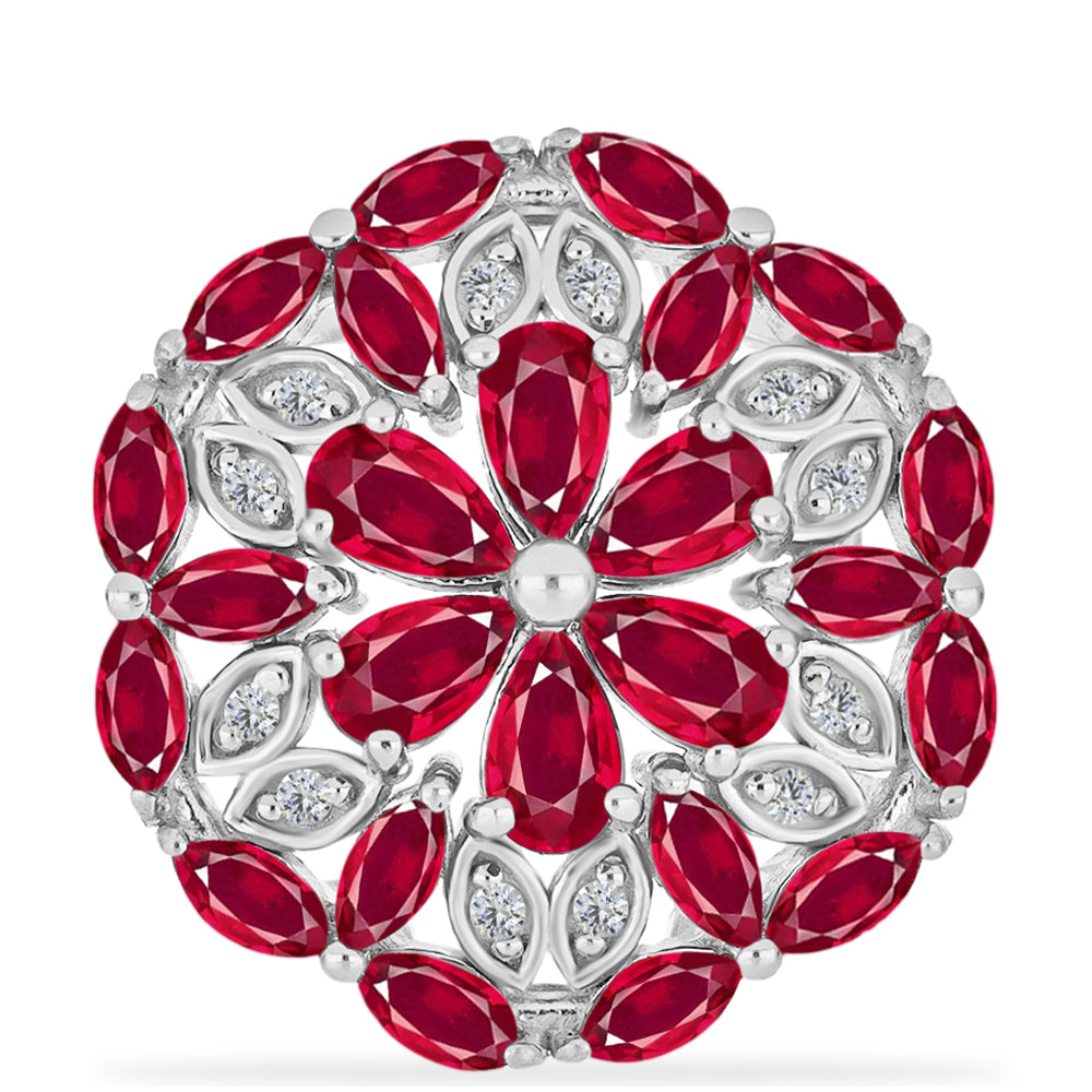 Anel de Prata com Rubi de Madagáscar e Diamante Branco  Contraste: Cabeca de Veado (800) 1 