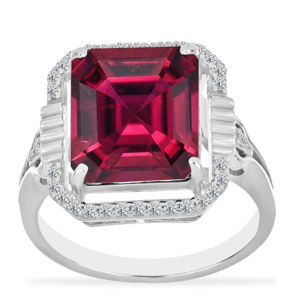 Anel de Prata com Rubi de Madagáscar e Diamante Branco  Contraste: Cabeca de Veado (800)