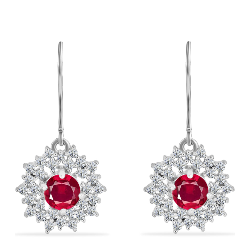 Brincos de Prata com Rubi de Madagáscar e Diamante Branco