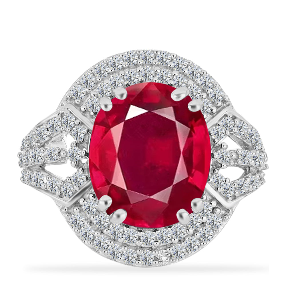 Anel de Prata com Rubi de Madagáscar e Diamante Branco  Contraste: Cabeca de Veado (800)