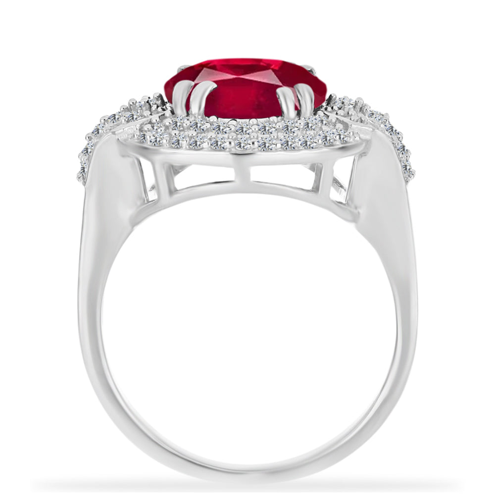 Anel de Prata com Rubi de Madagáscar e Diamante Branco  Contraste: Cabeca de Veado (800)