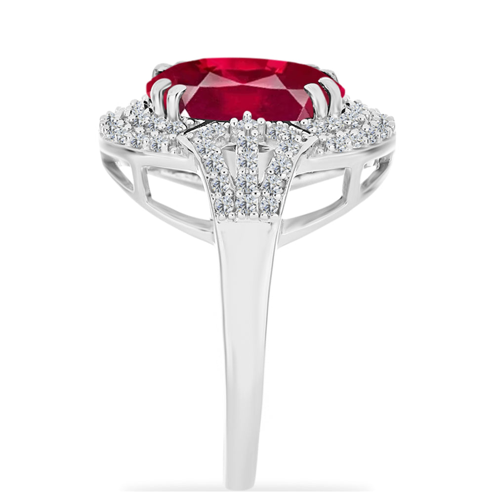 Anel de Prata com Rubi de Madagáscar e Diamante Branco  Contraste: Cabeca de Veado (800) 4 