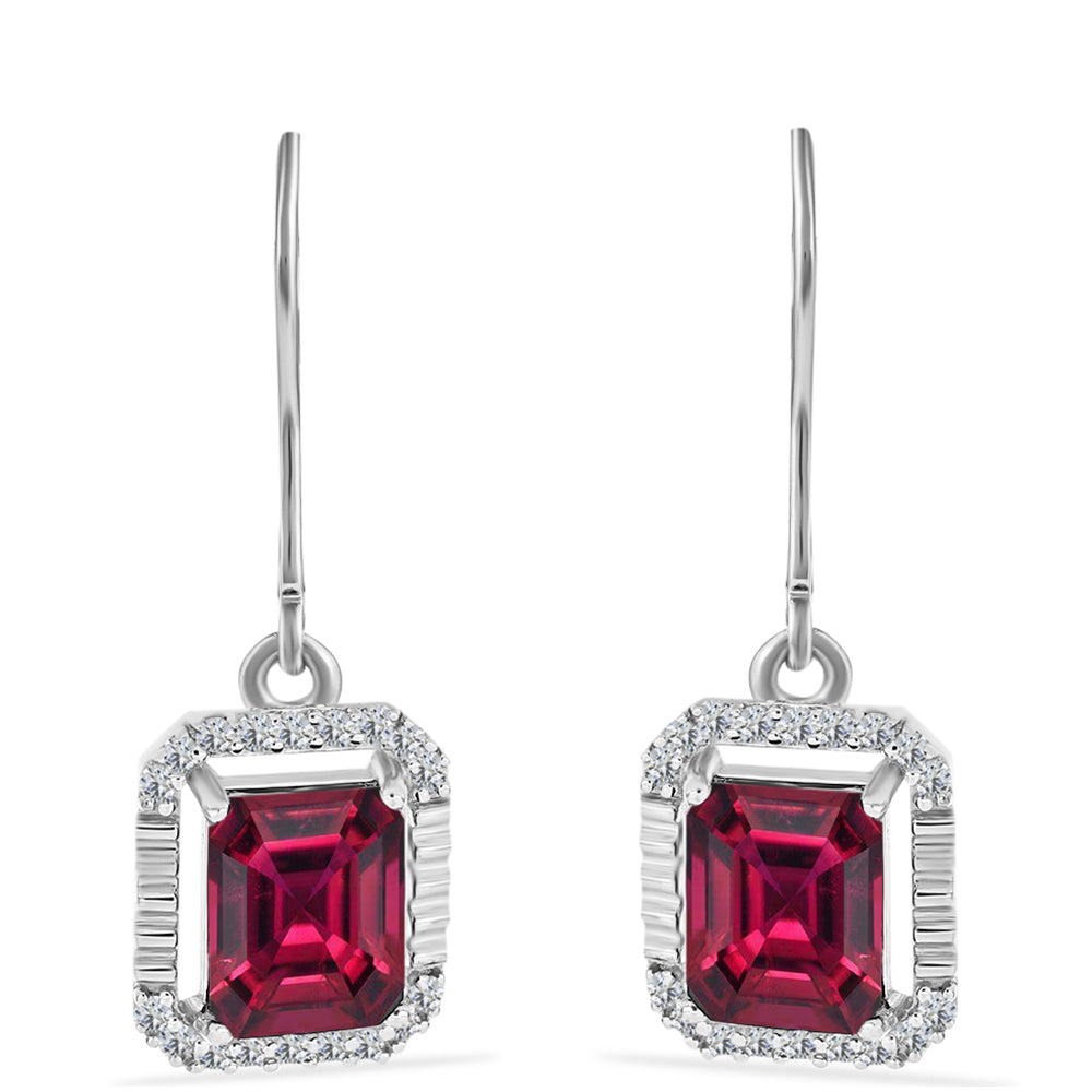 Brincos de Prata com Rubi de Madagáscar e Diamante Branco