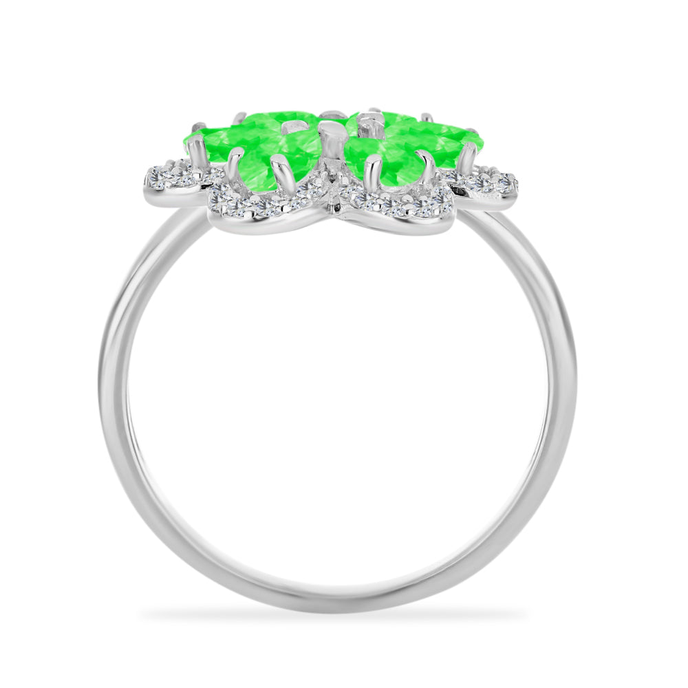 Anel de Prata com Opala Hialite e Topázio Branco  Contraste: Cabeca de Veado (800)