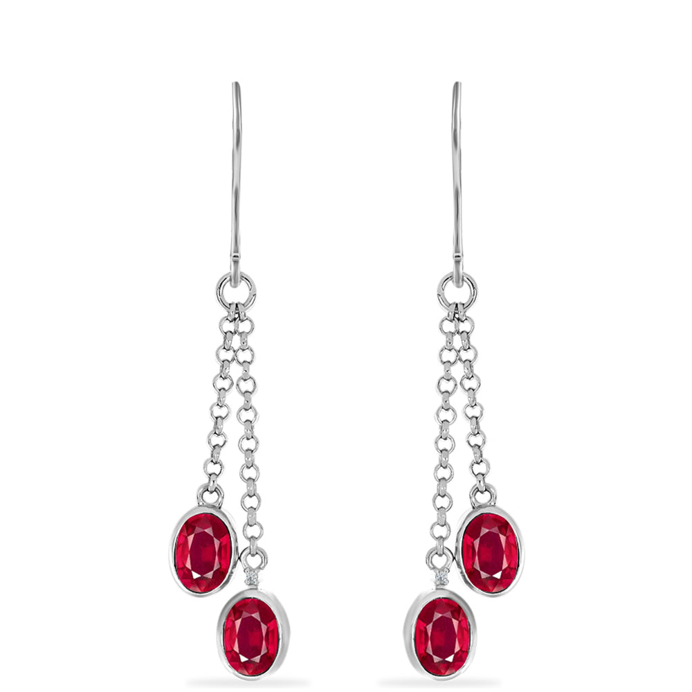 Brincos de Prata com Rubi de Madagáscar e Diamante Branco 1 