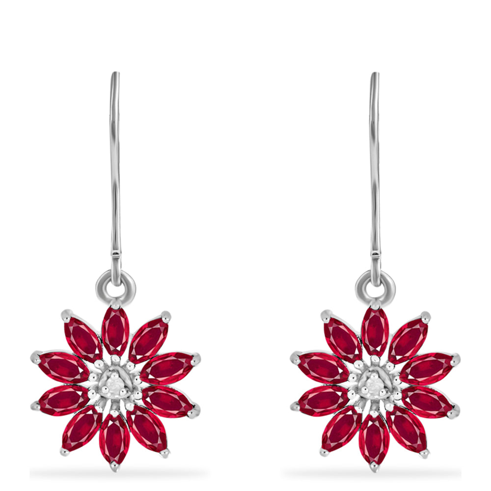 Brincos de Prata com Rubi de Madagáscar e Diamante Branco 1 