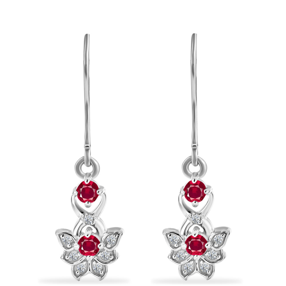 Brincos de Prata com Rubi de Madagáscar e Diamante Branco