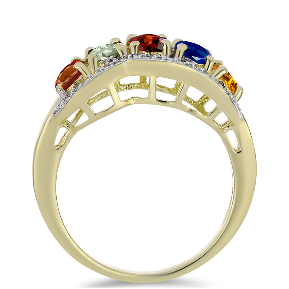 Anel de Prata com Banho de Ouro com Safira Arco-íris de Rosebery e Topázio Branco  Contraste: Cabeca de Veado (800)