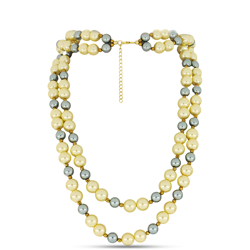 Colar de Prata com Banho de Ouro com Pérola Cinzenta de Água Doce e Pérola de Água Doce Amarela