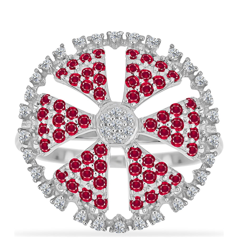 Anel de Prata com Rubi de Madagáscar e Diamante Branco  Contraste: Cabeca de Veado (800)