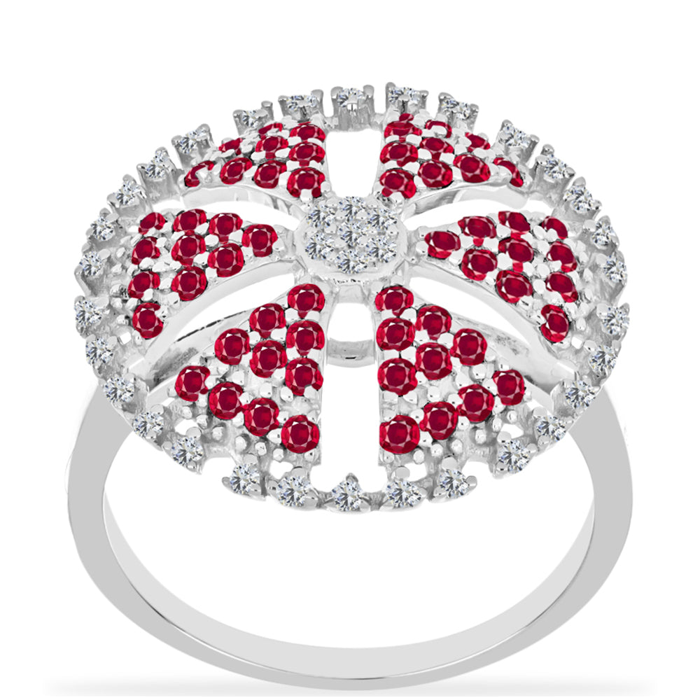 Anel de Prata com Rubi de Madagáscar e Diamante Branco  Contraste: Cabeca de Veado (800)