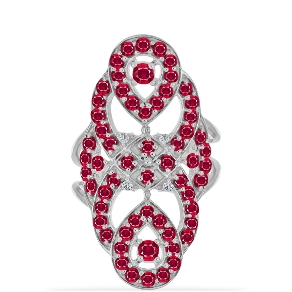 Anel de Prata com Rubi de Madagáscar e Diamante Branco  Contraste: Cabeca de Veado (800)