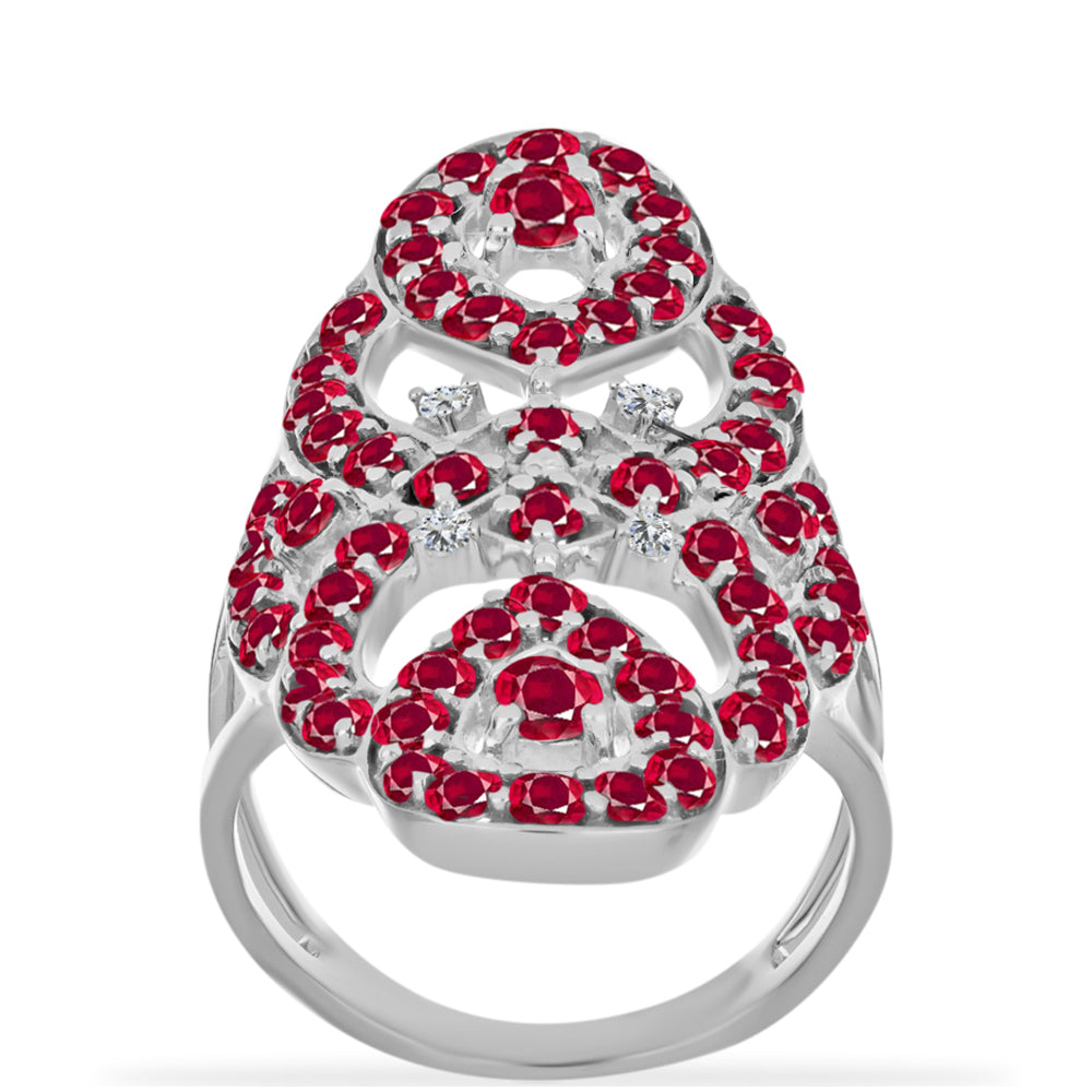 Anel de Prata com Rubi de Madagáscar e Diamante Branco  Contraste: Cabeca de Veado (800)