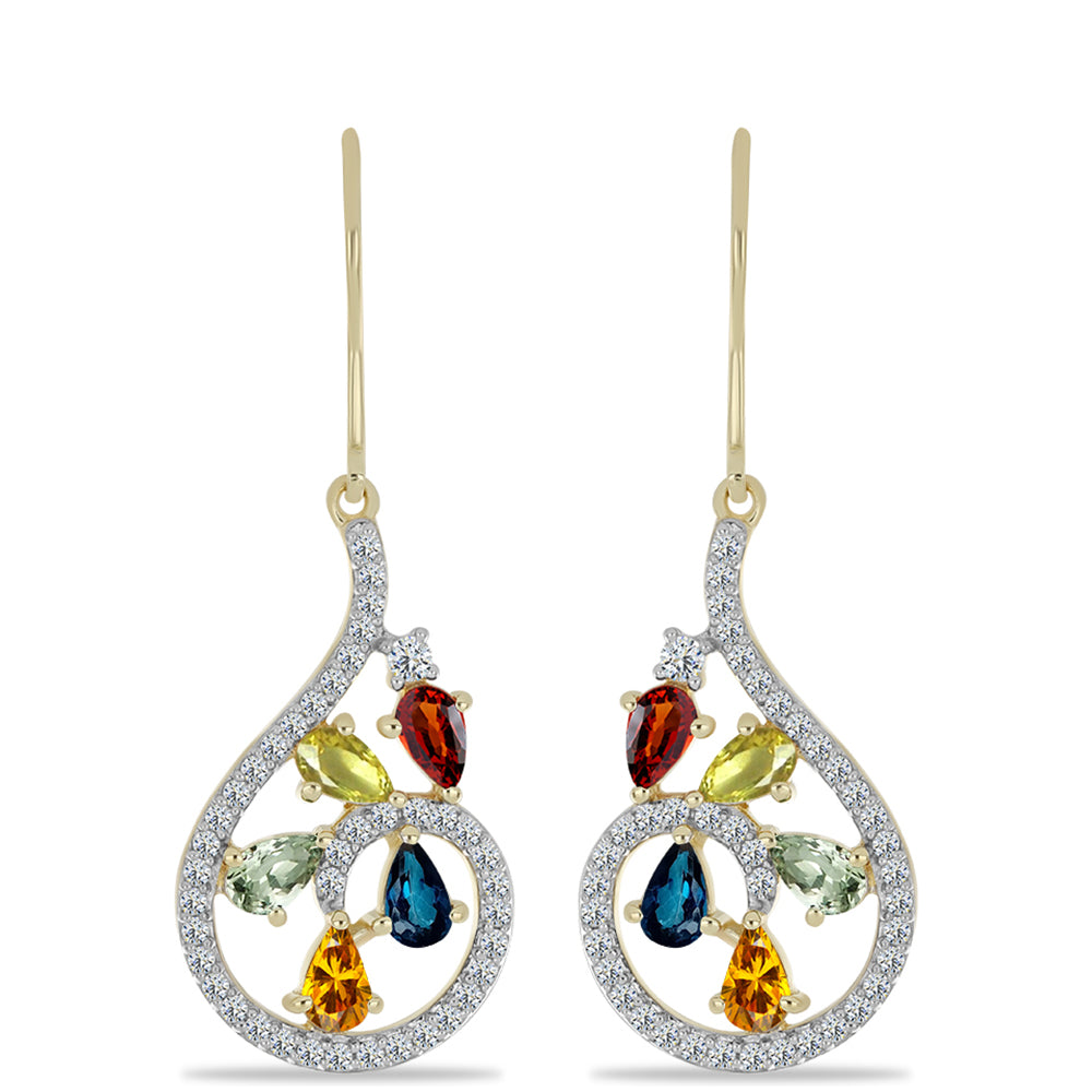 Brincos de Prata com Banho de Ouro com Safira Arco-íris de Rosebery e Topázio Branco 1 