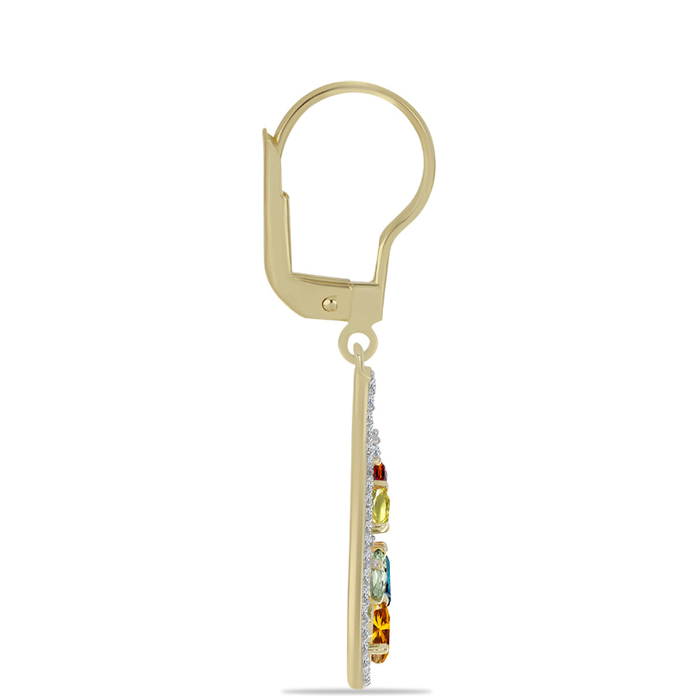 Brincos de Prata com Banho de Ouro com Safira Arco-íris de Rosebery e Topázio Branco 2 