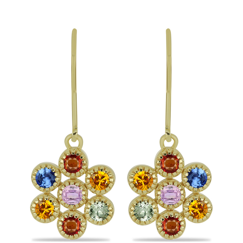 Brincos de Prata com Banho de Ouro com Safira Arco-íris de Rosebery