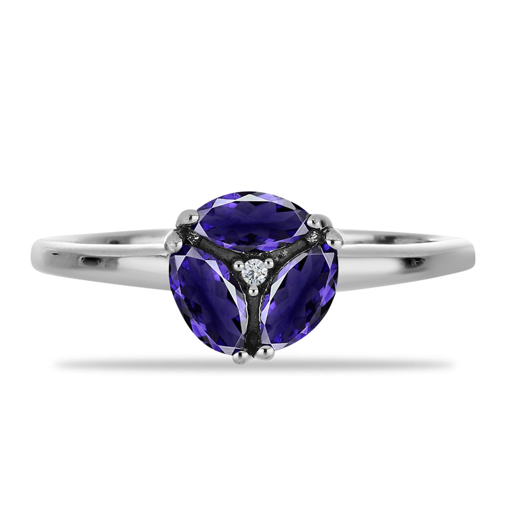 Anel de Prata com Iolite e Topázio Branco