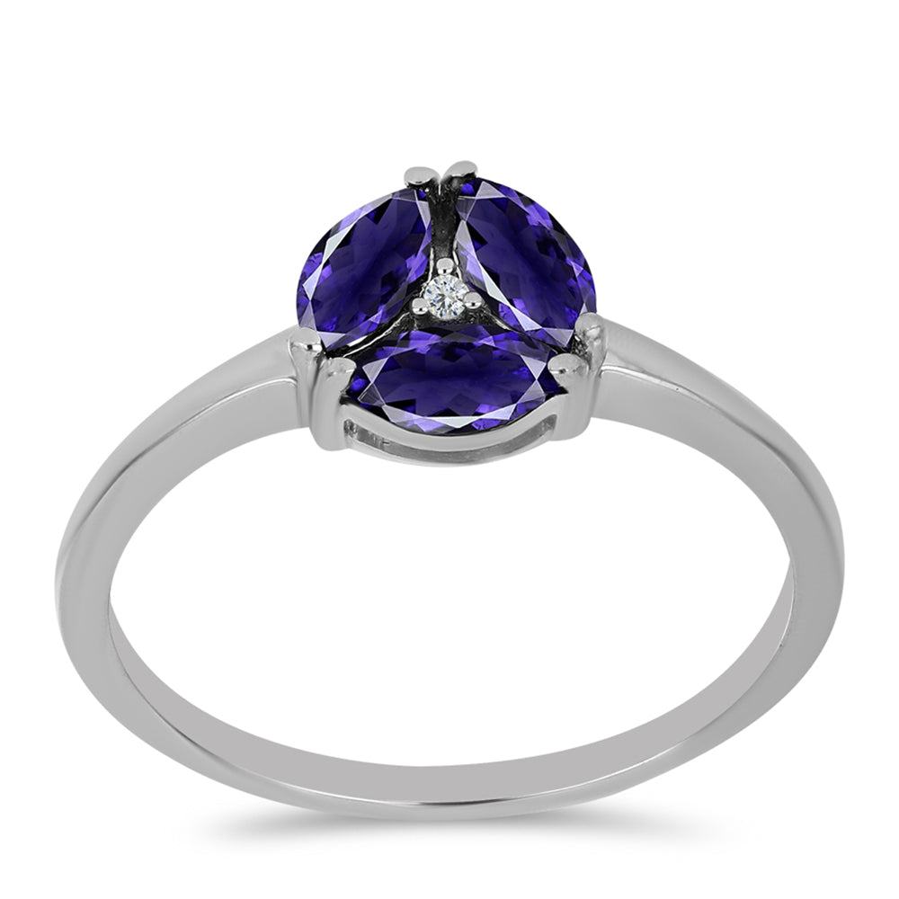 Anel de Prata com Iolite e Topázio Branco