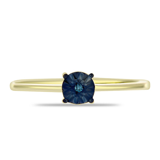 Anel de Prata com Banho de Ouro com Diamante Azul